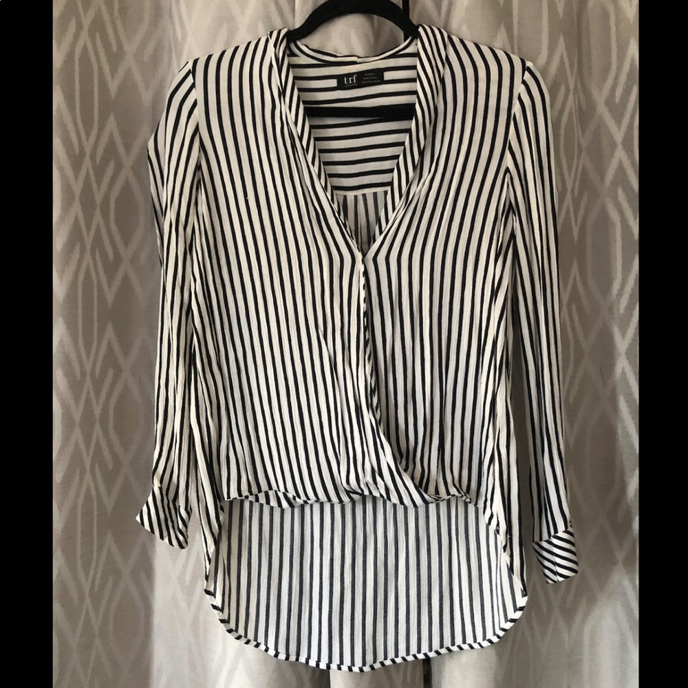 ZARA trf Striped High Low Long Sleeve Top - Small